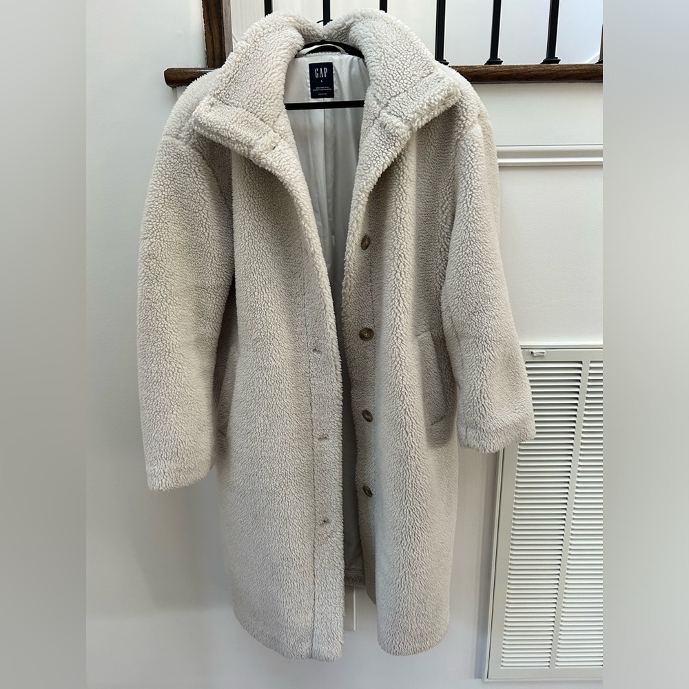 Gap Womens Beige cream Sherpa Button-Down Teddy Bear Coat Size Large